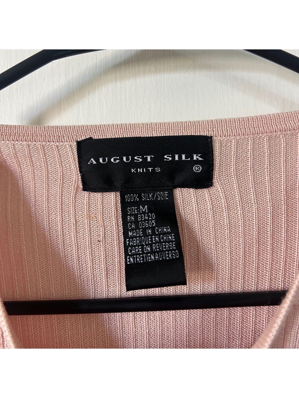 August Silk 100% Silk Knit Top Blush Pink Short Sleeve Sweater Size M - Picture 4 of 5